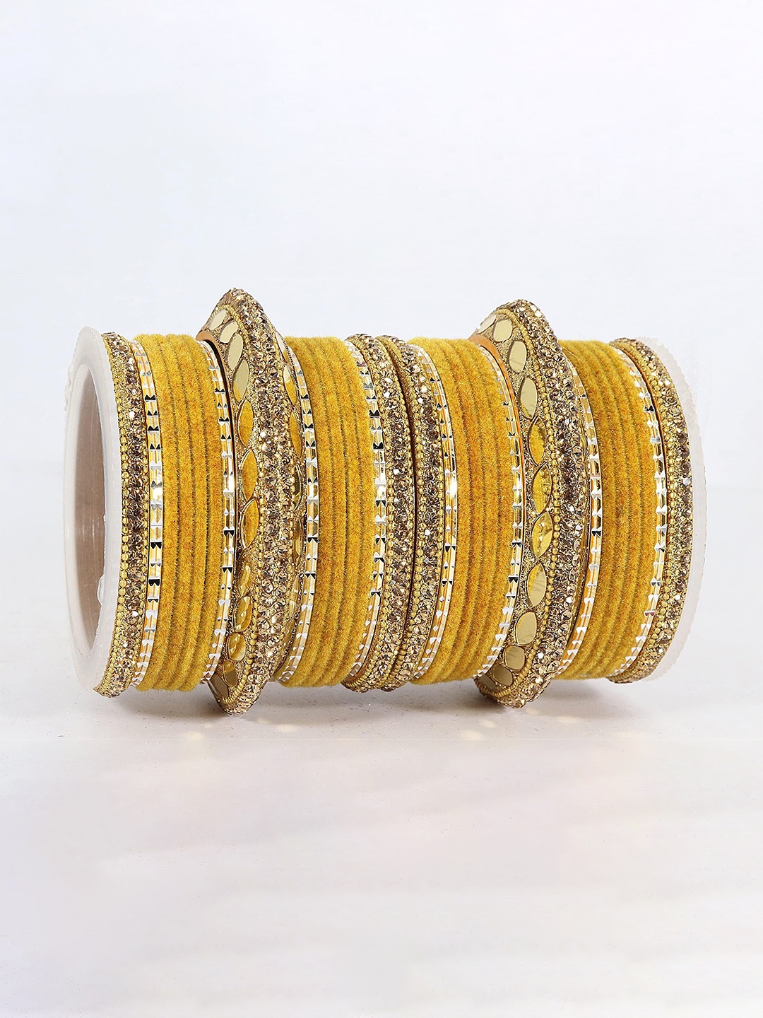 

Zulka Set of 60 Gold Plated Metal Bangles Chuda with Zircon Stone & Beads Bangles, Yellow