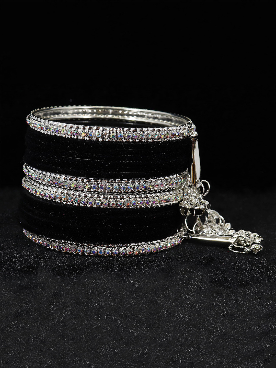 

ZULKA Set of 16 Metal with Zircon stone and Velvet Latkan Bangles, Peach