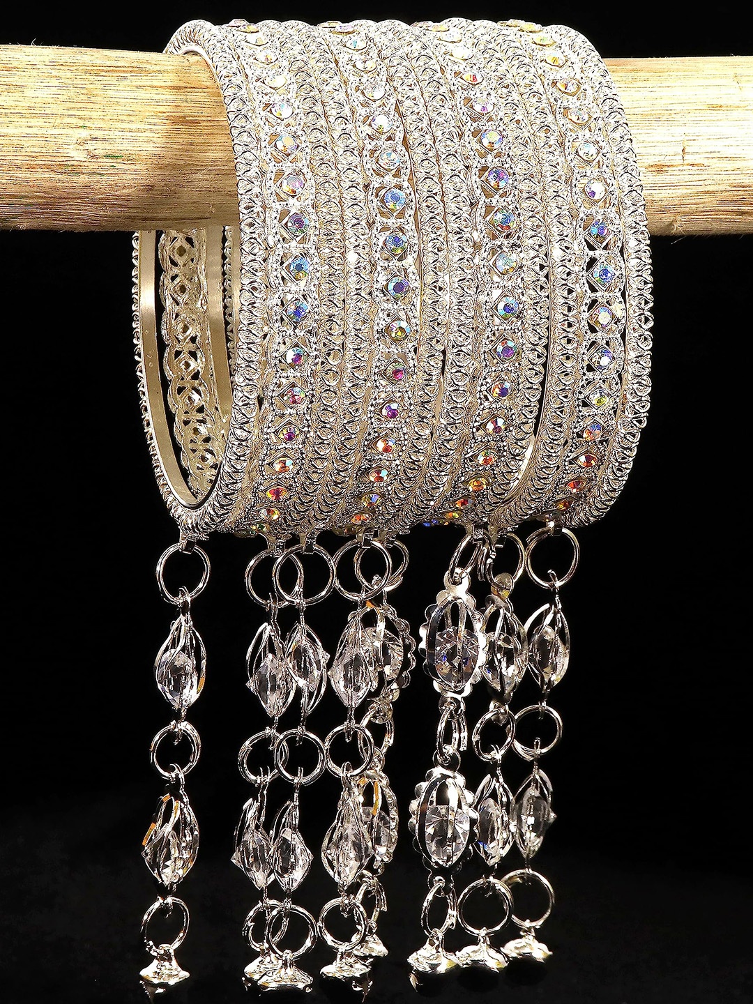 

ZULKA Set of 36 Golden Polka Dots & Glitter Fancy Bangles, Silver