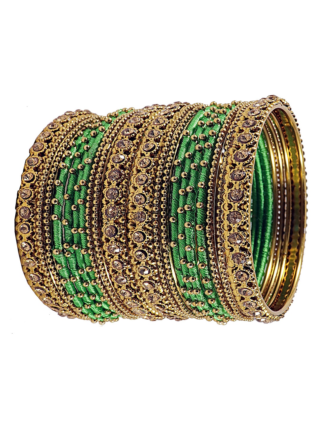

ZULKA Set of 28 Metal With Zircon Gemstone Studded Traditional Bangle, Gold