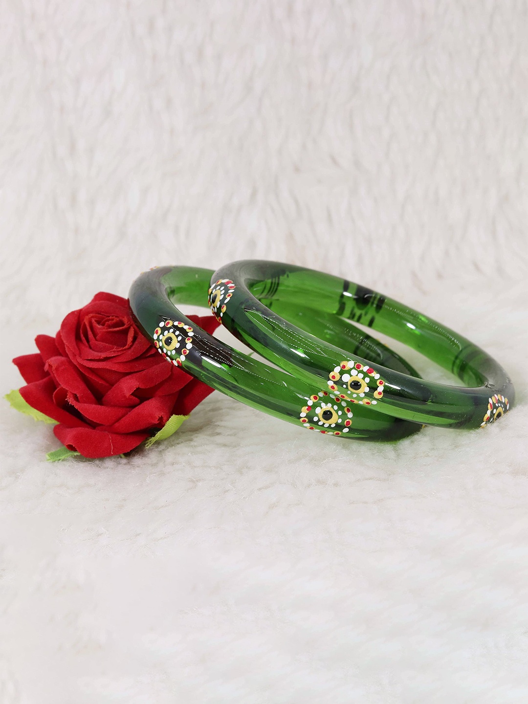 

ZULKA Set of 2 Glass with Polka Dots Printed Sleek Design Kada, Yellow