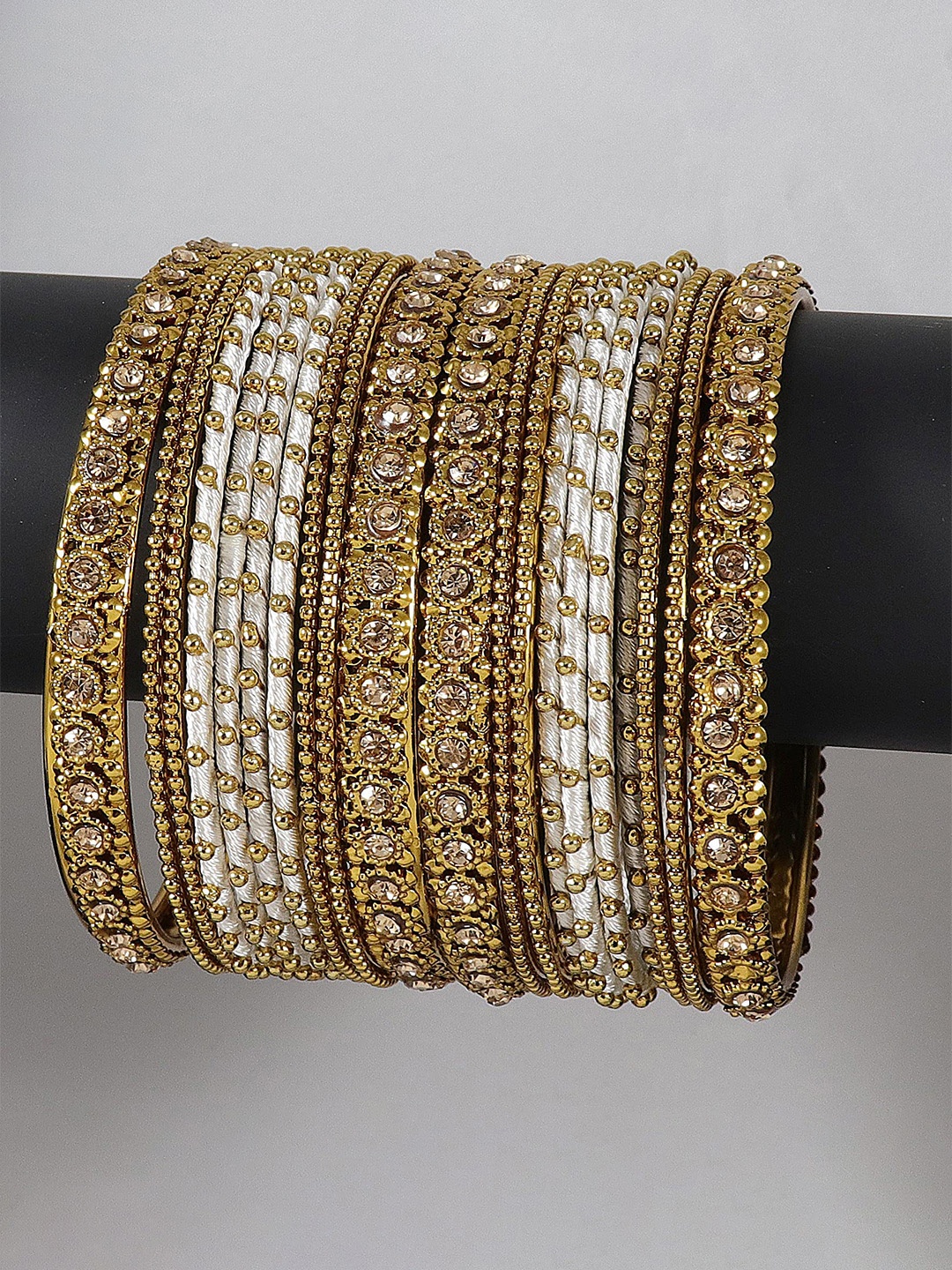 

ZULKA Set of 28 Metal Zircon Gemstone Studded Bangle, Gold