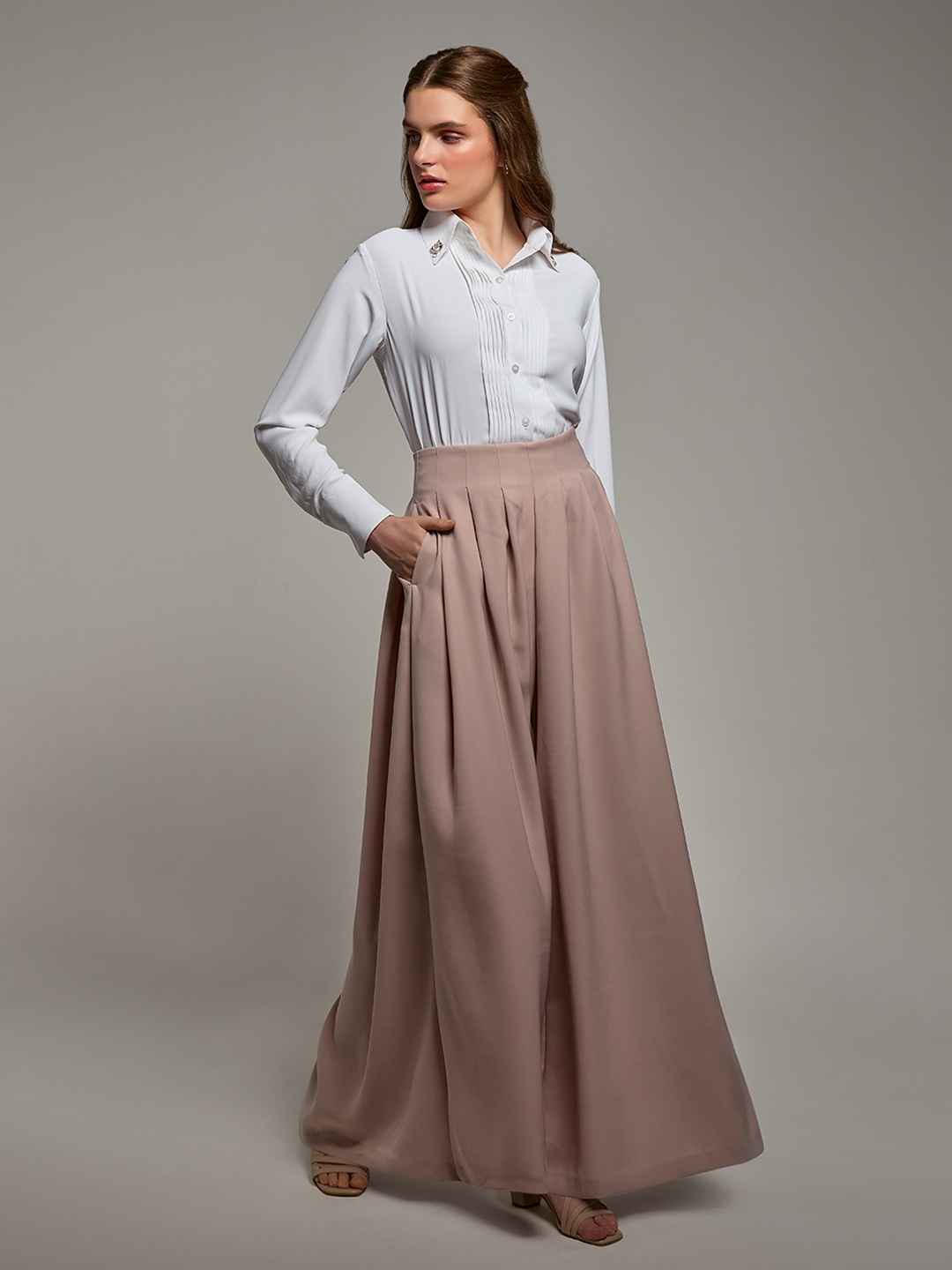

TORSHA Women Flared Knitted Palazzos, Pink