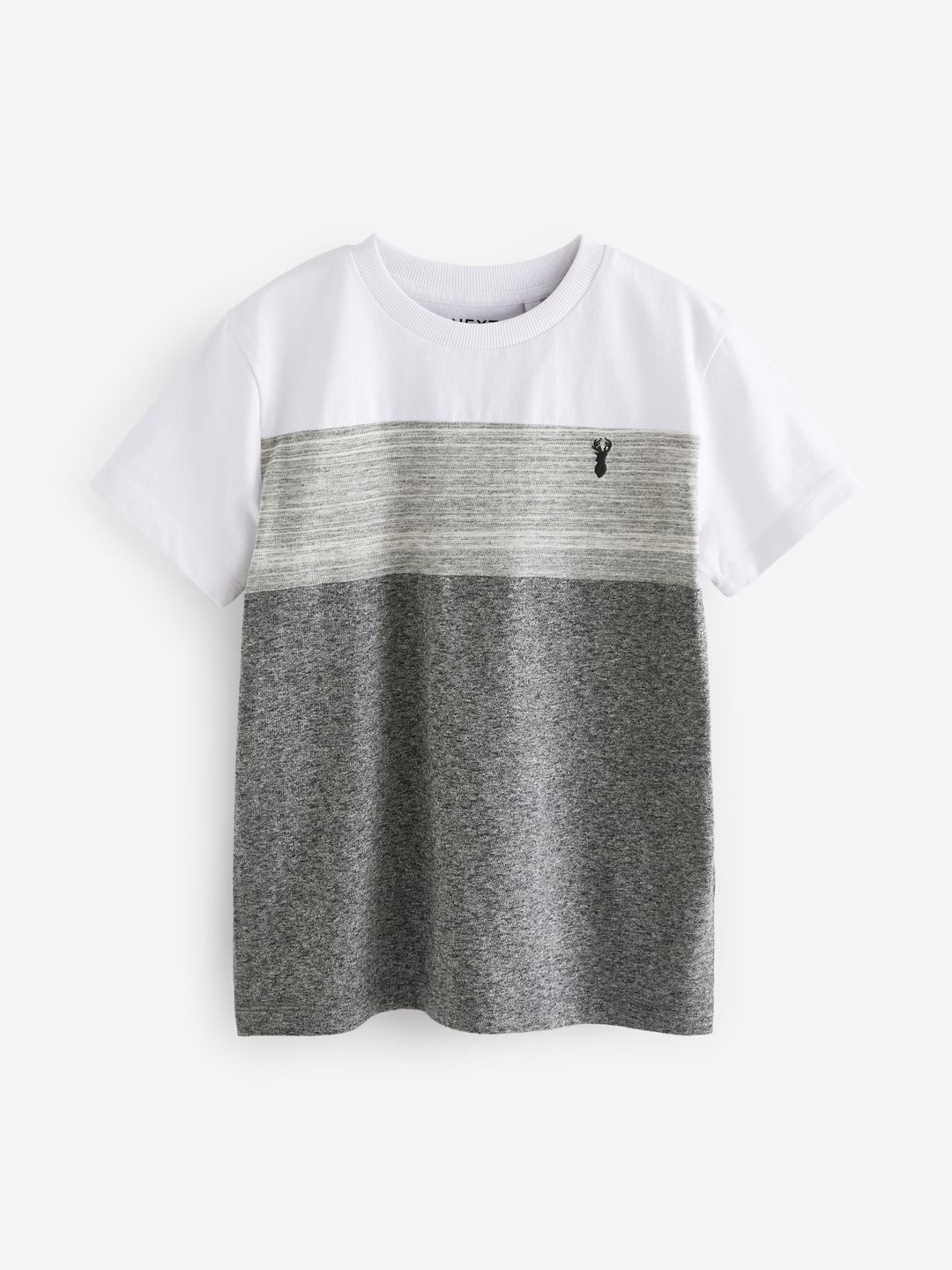 

NEXT Boys Colourblocked Drop-Shoulder Sleeves Pure Cotton T-shirt, Grey