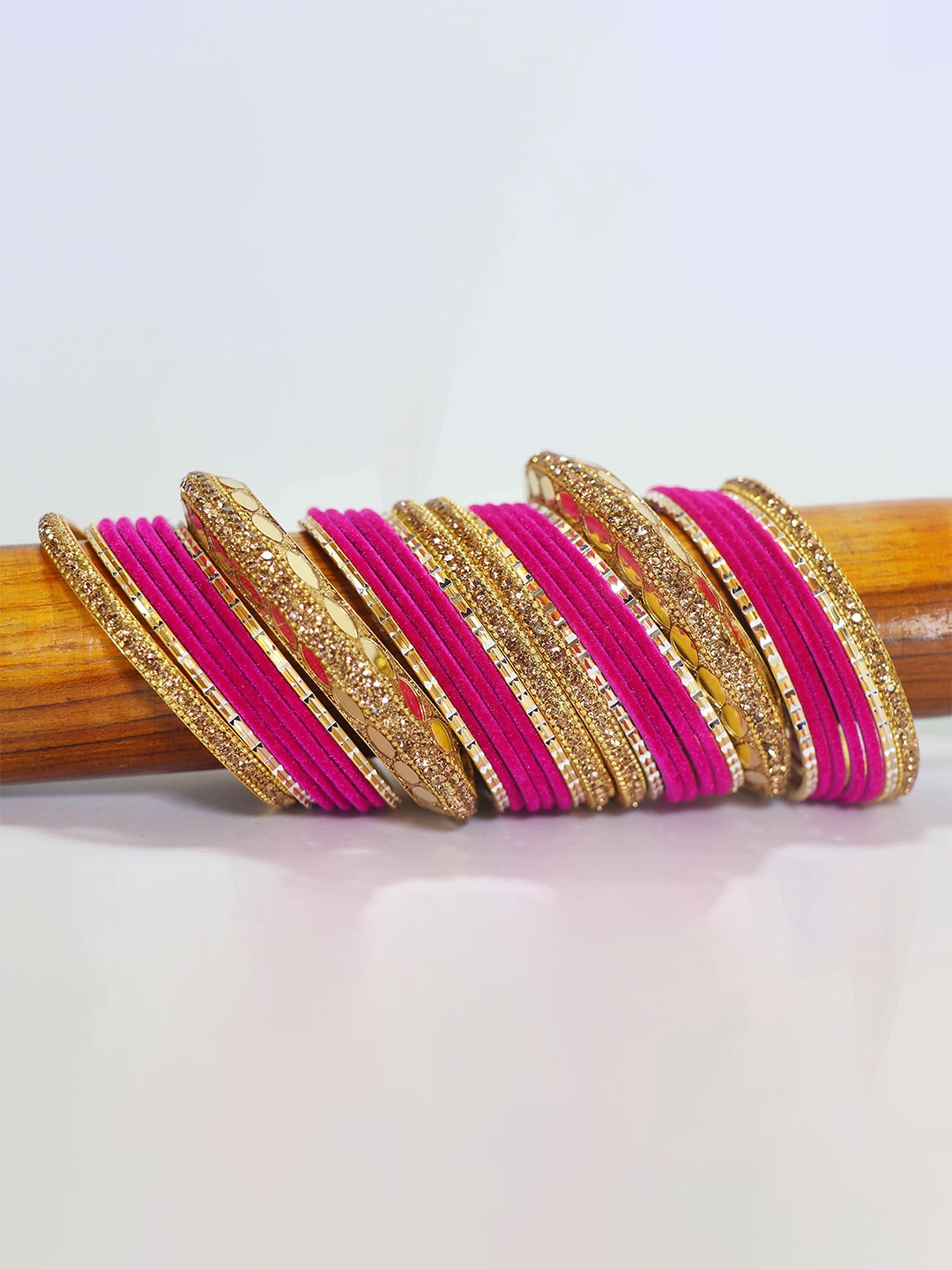 

ZULKA Set of 60 Gold Plated Metal Bangles Chuda with Zircon Stone & Beads, Orange