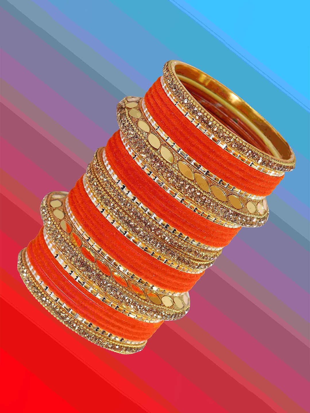 

ZULKA Set of 30 Gold Plated Metal Bangles, Red