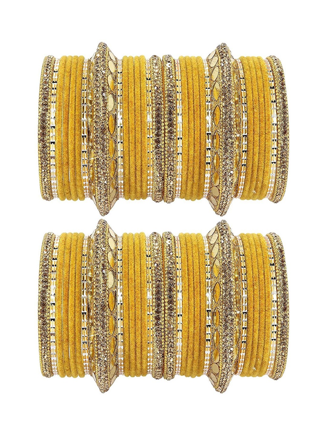 

ZULKA Set of 60 Zircon Stone & Beads Gold Plated Metal Bangles, Yellow