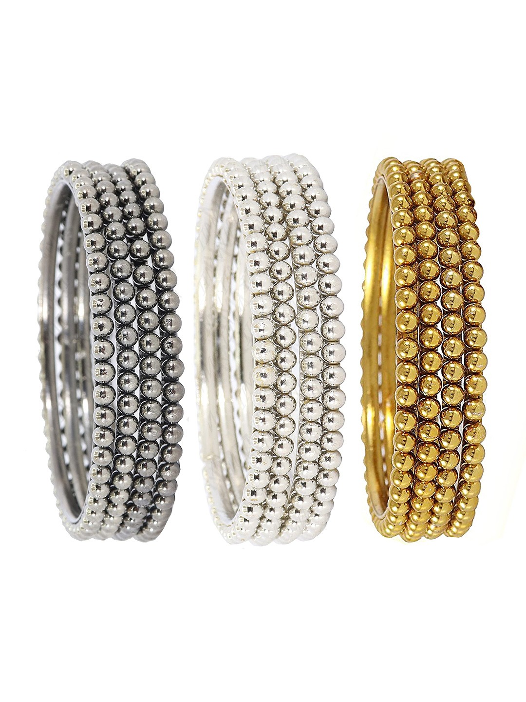 

ZULKA Set of 8 Non-Precious Metal Base Metal and Linked With Ball Chain Kada, Silver