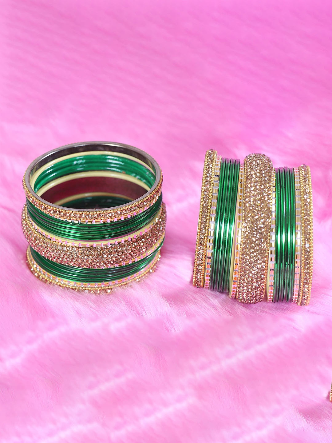 

ZULKA Set of 30 Artificial Stones and Beads Studded Bangles, Green