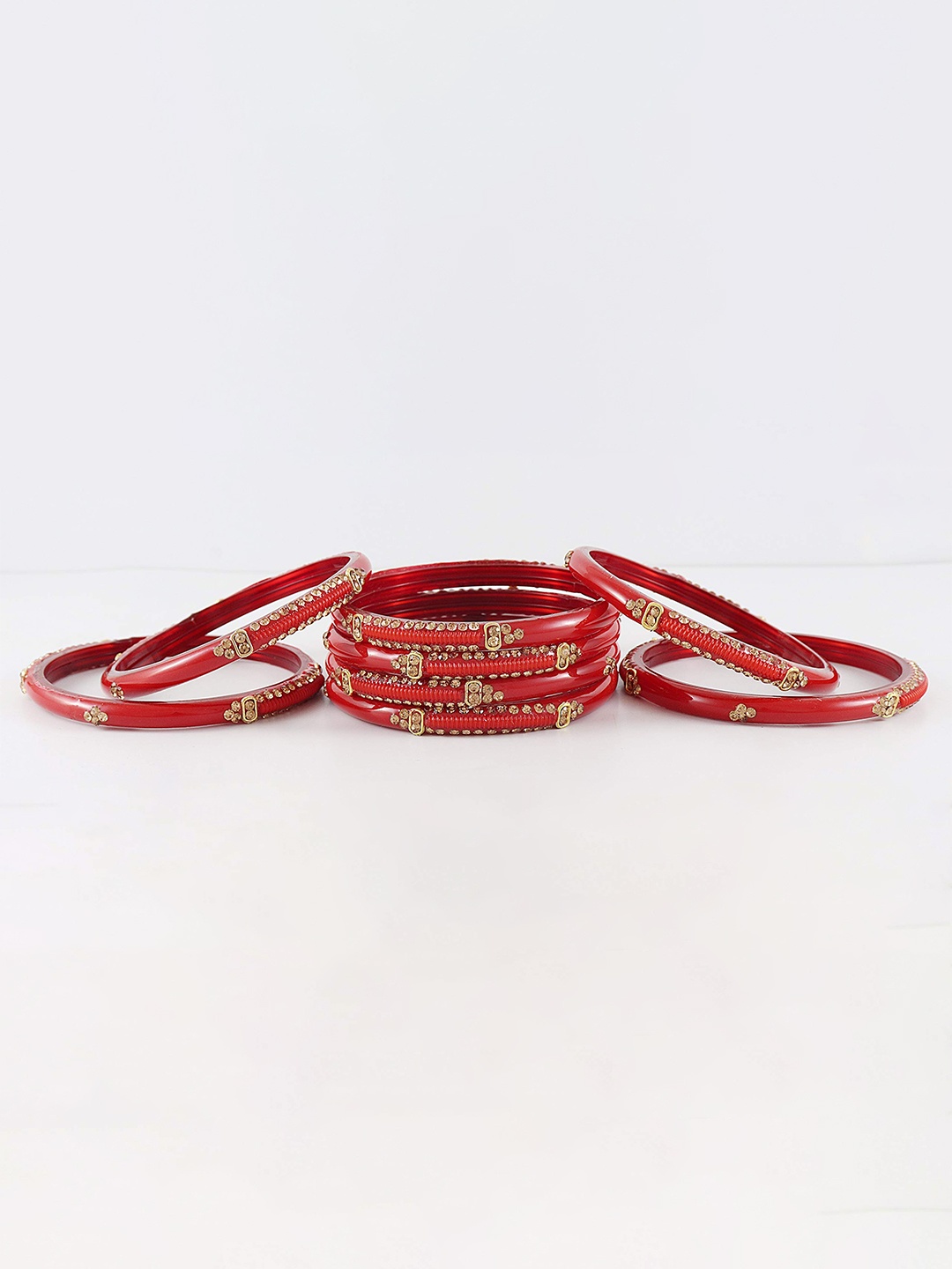 

ZULKA Set Of 20 Silk Thread and Zircon Gemstone Metal Bangle, Red