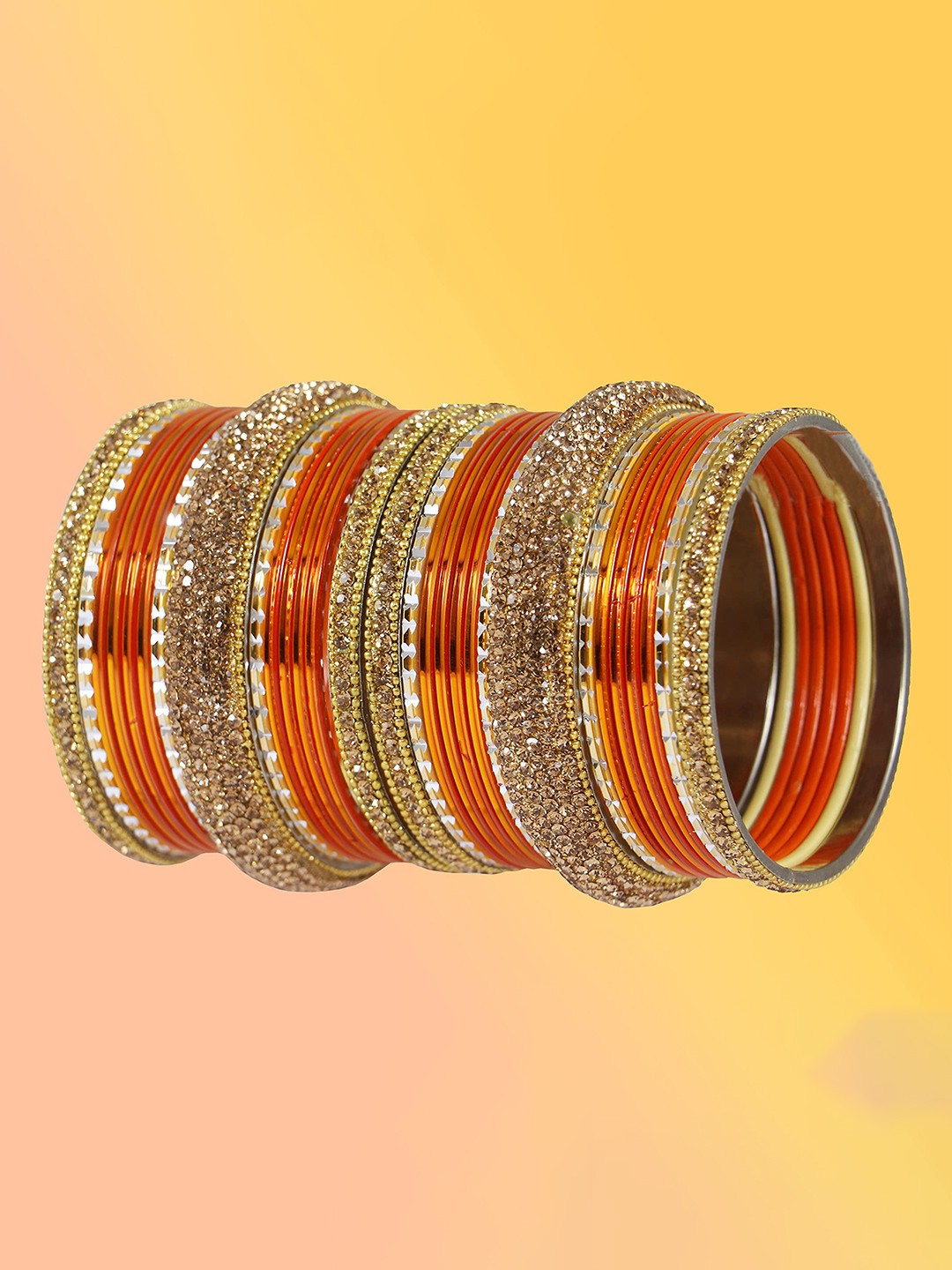 

ZULKA Set of 30 Metal Zircon Gemstone Studded Bangles, Red