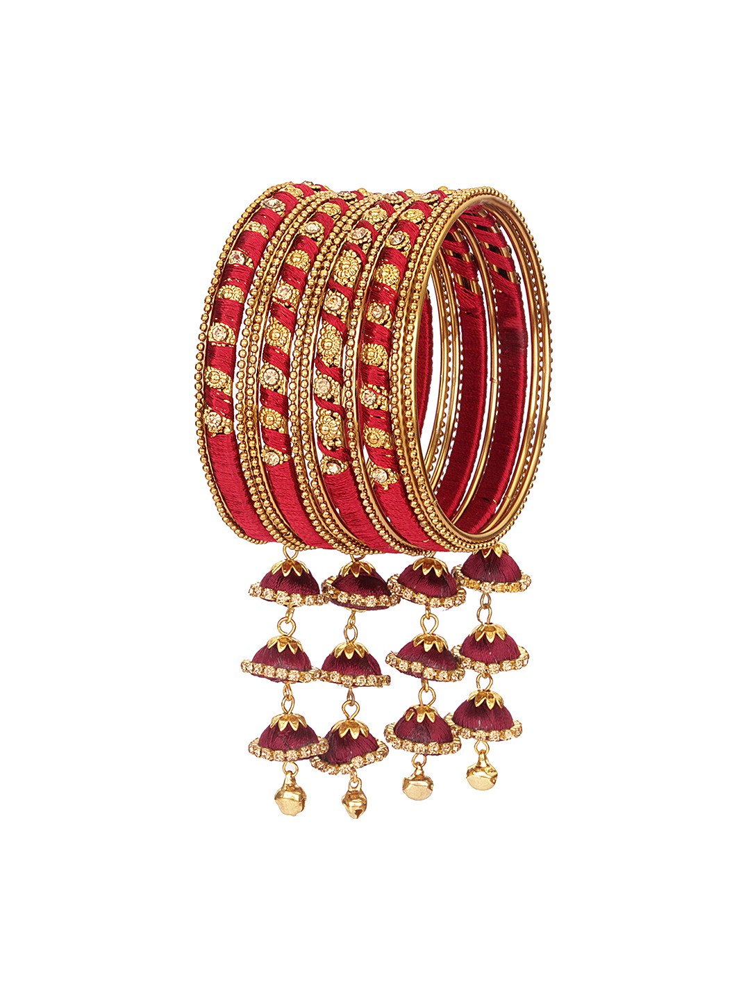

ZULKA Set Of 20 Non-Precious Metal Silk Thread and Zircon Gemstone Worked Bangles, Purple