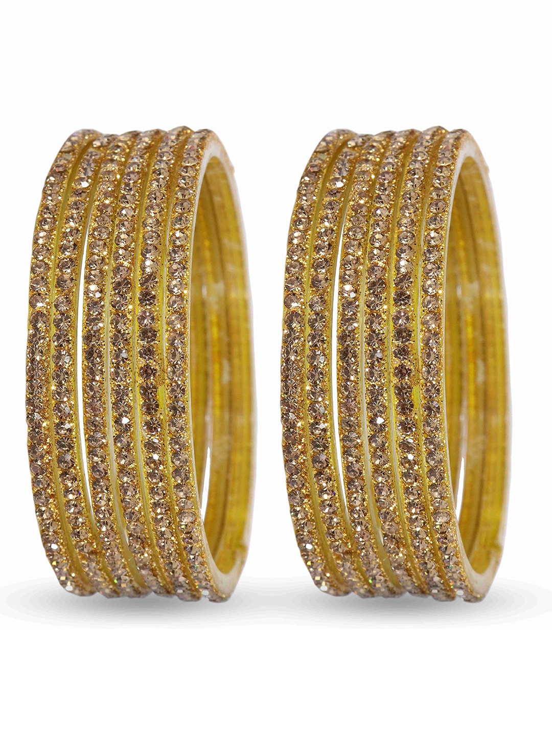 

ZULKA Set Of 10 Diamond Cut Pattern Glass Bangles, Gold
