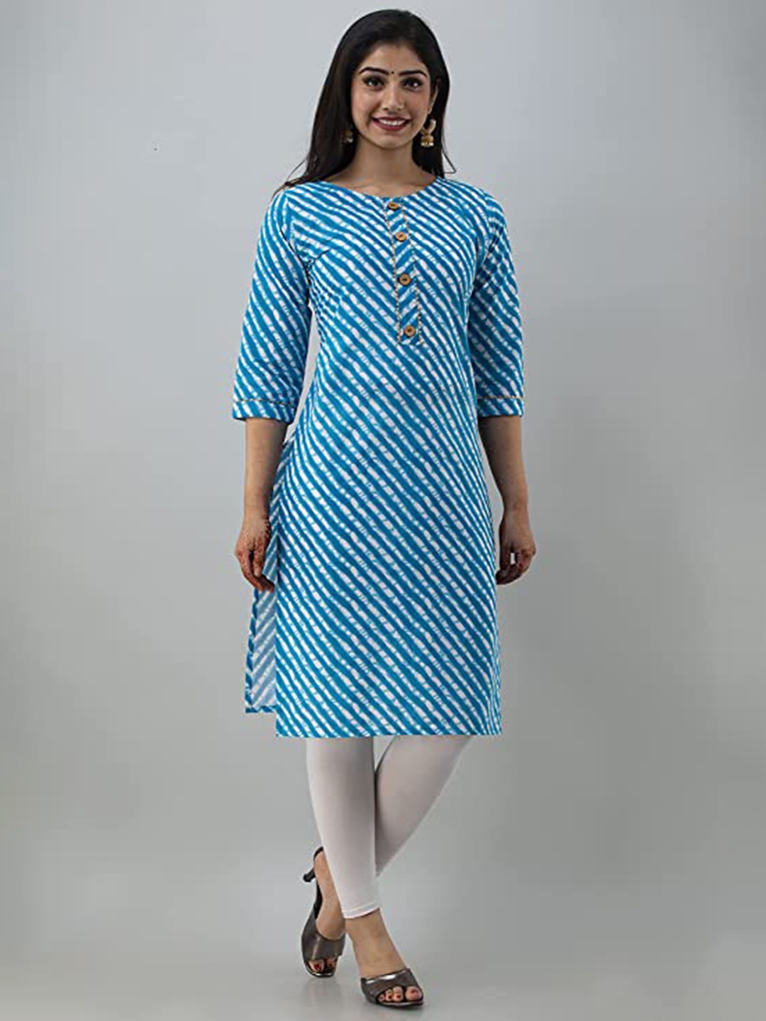 

BAESD Leheriya Printed Round Neck Pure Cotton Straight Kurta, Blue