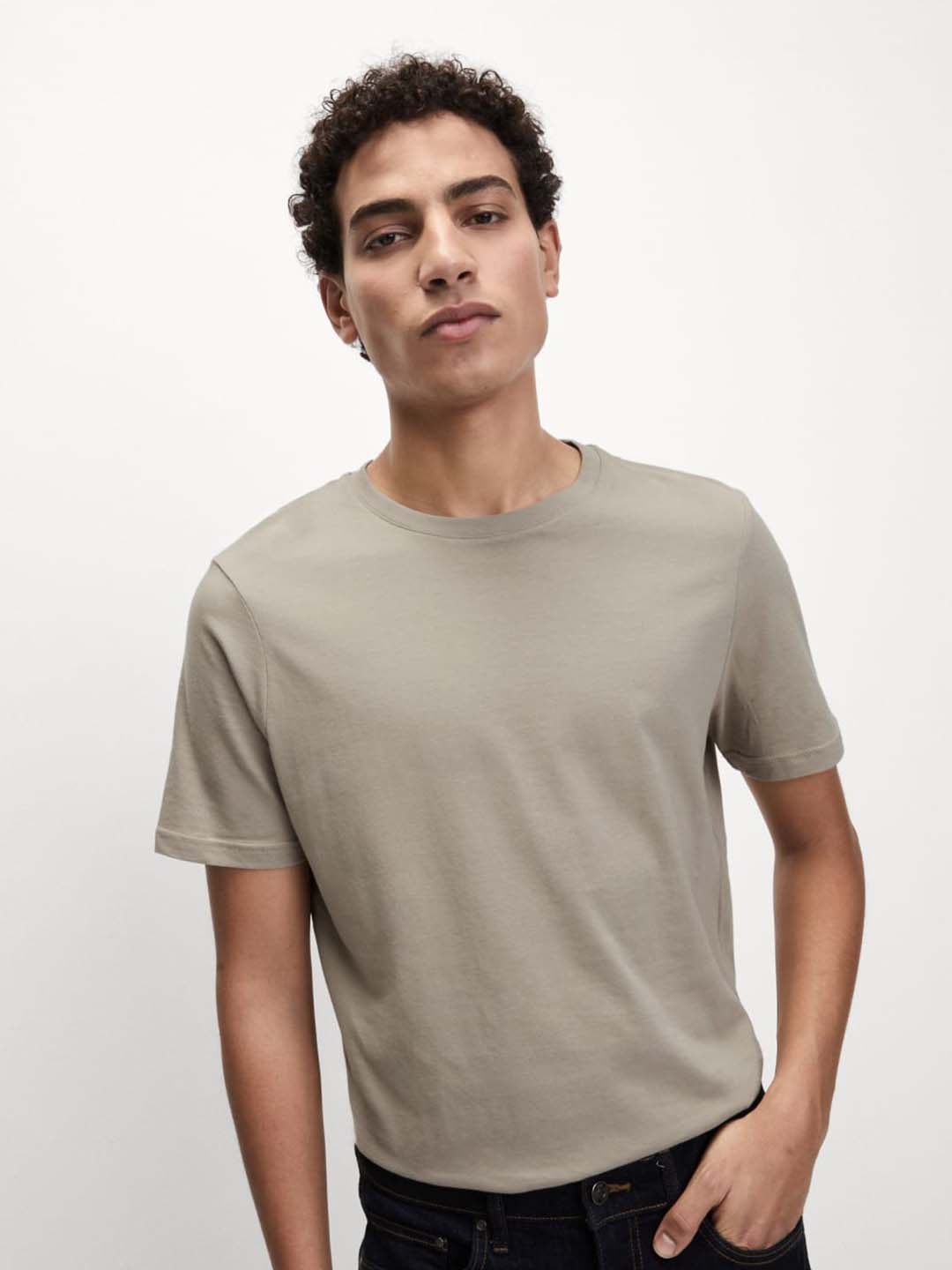 

Marks & Spencer Men Solid Round Neck Cotton T-shirt, Beige