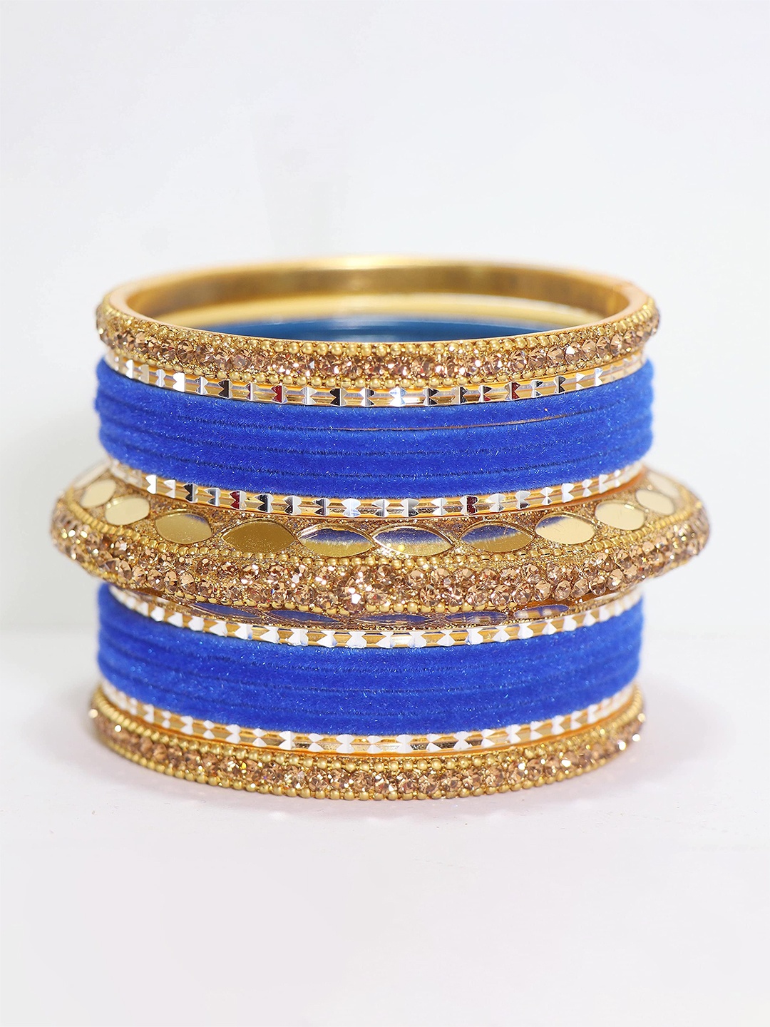 

ZULKA Set Of 30 Gold-Plated Zircon Stone & Beaded Enamelled Bangles