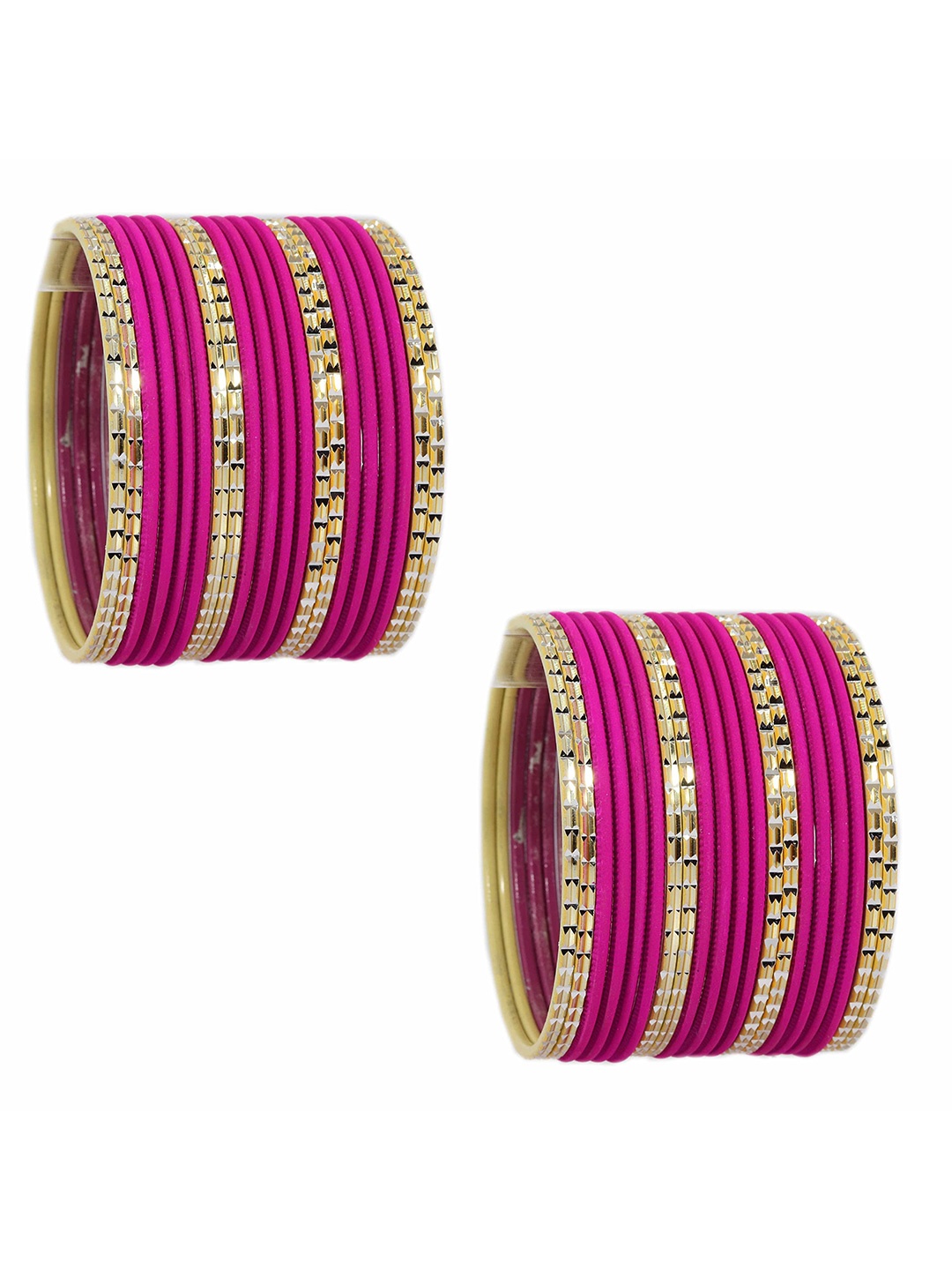 

ZULKA Set of 40 Metal with Base Metal Engraved Pattern Glossy with Matte Finished Bangle, Magenta