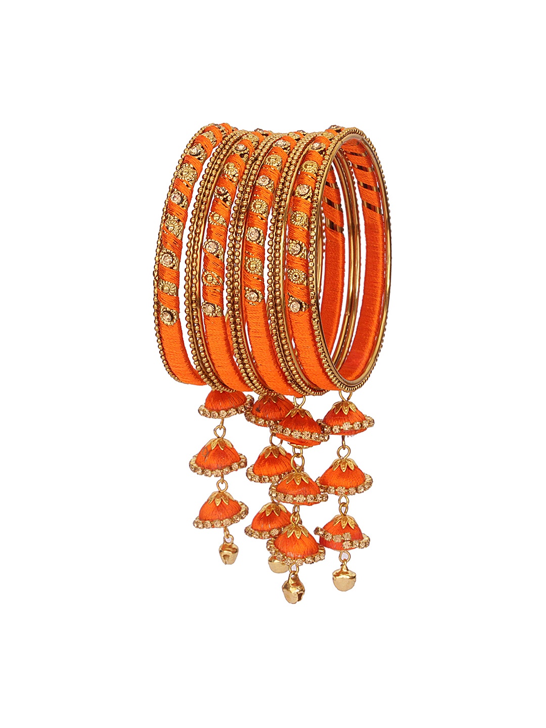 

ZULKA Set Of 20 Non-Precious Metal Silk Thread and Zircon Gemstone Worked Bangle ;, Multi