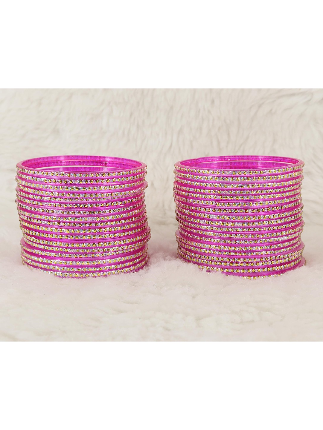 

ZULKA Set of 36 Glass Golden Glitter Polka Dots Bangles, Pink