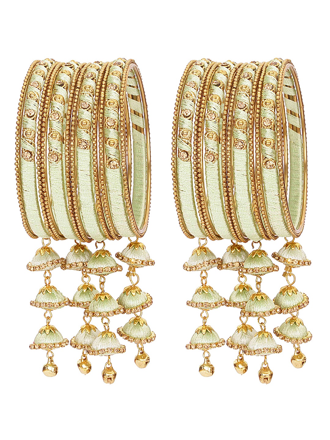 

ZULKA Set Of 20 Non-Precious Metal Silk Thread and Zircon Gemstone Worked Bangle ;, Gold