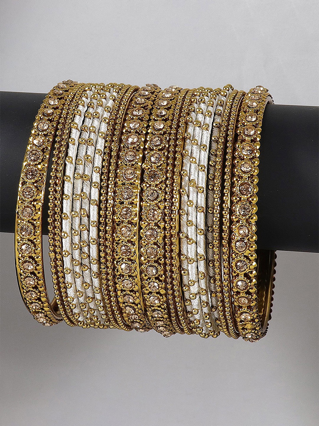 

ZULKA Set of 28 Metal Zircon Gemstone Studded Bangle, Gold