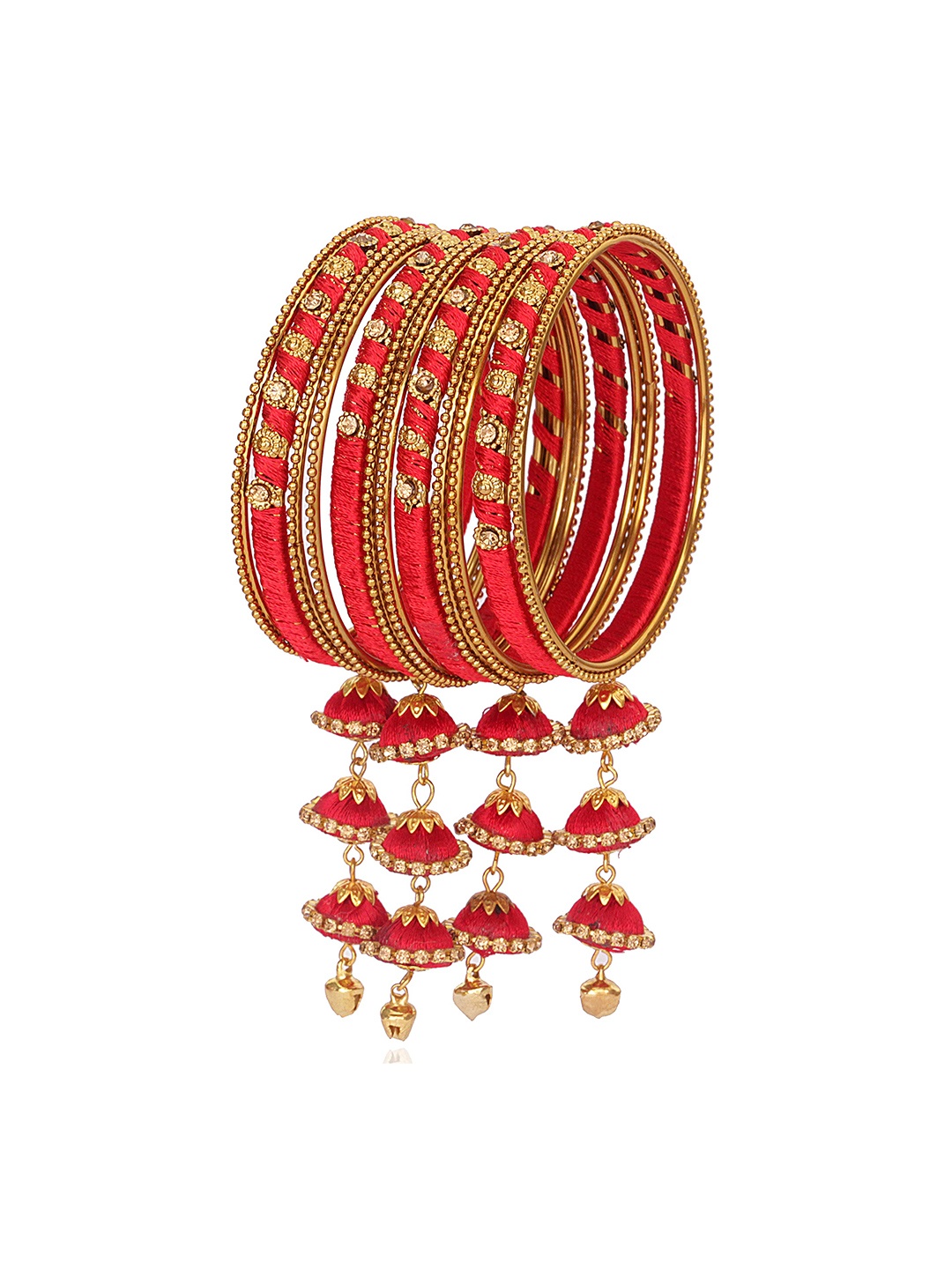 

ZULKA Set Of 20 Non-Precious Metal Silk Thread and Zircon Gemstone Worked Bangle ;, Green