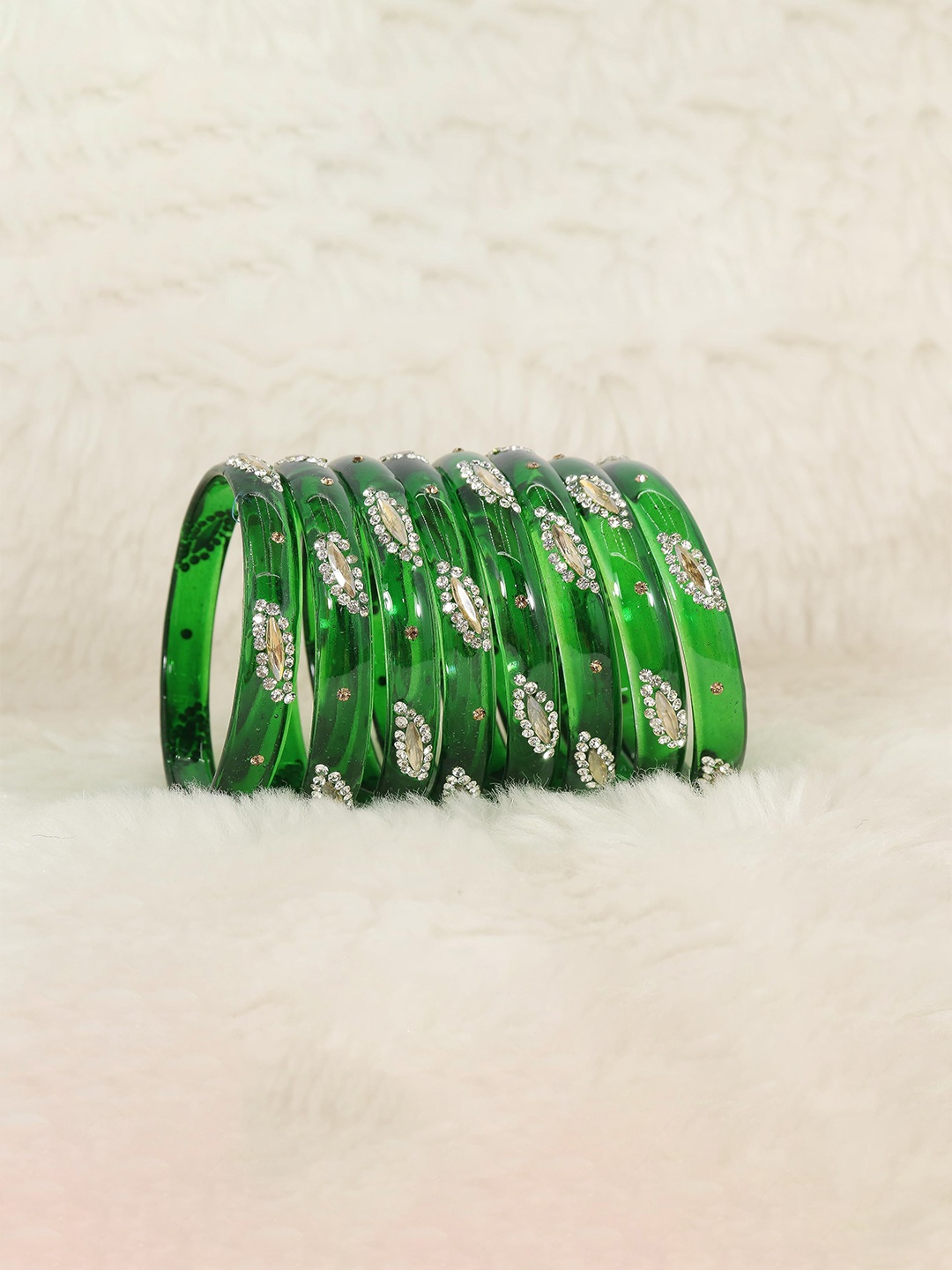 

ZULKA Set of 8 Zircon Studded Glass Bangles, Green