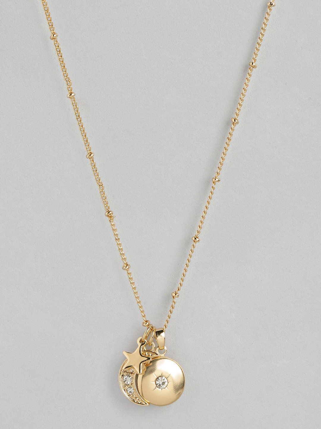 

Forever New Gold-Plated Star and Moon Pendant Crystal Studded Necklace
