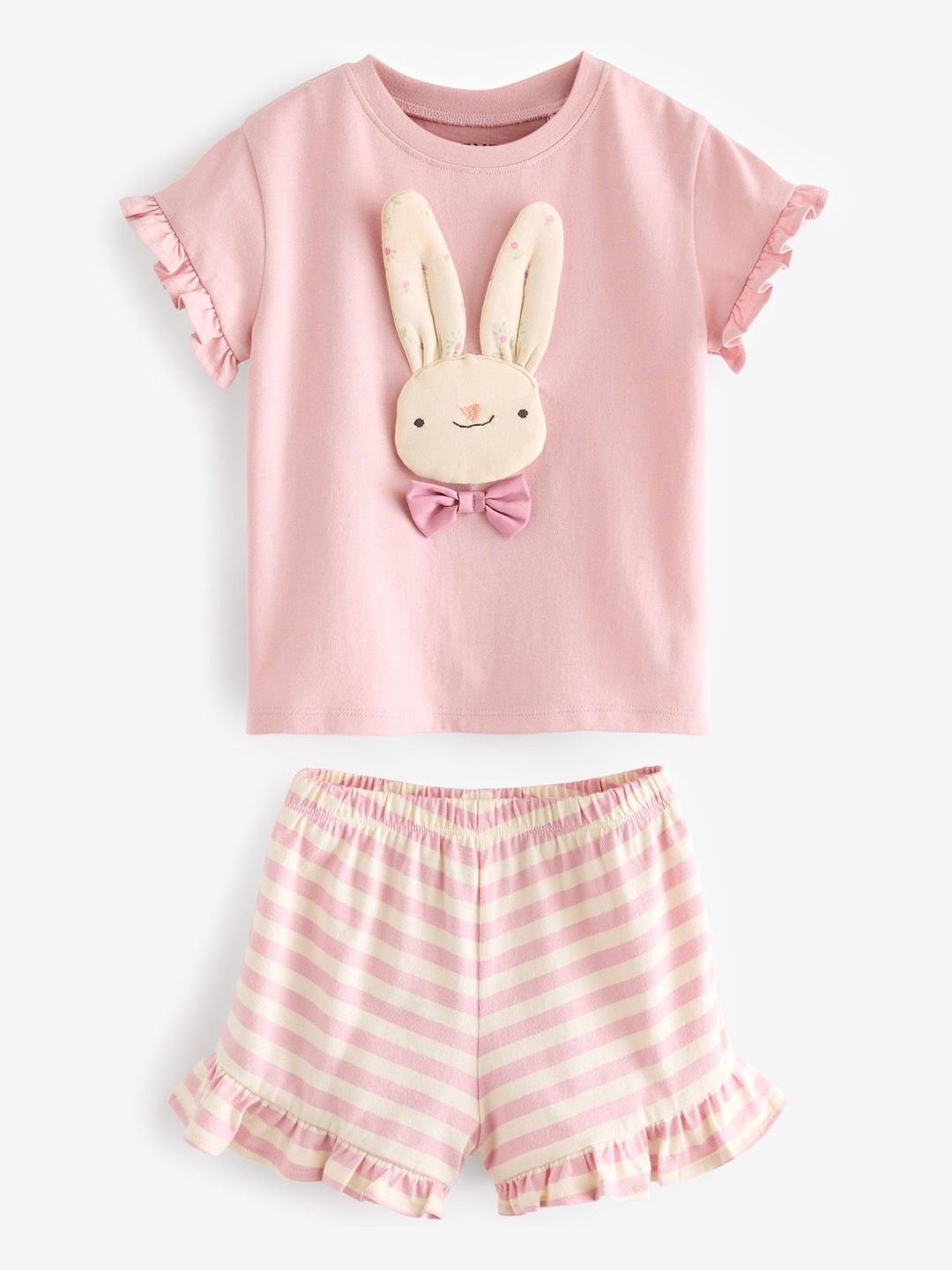 

NEXT Girls Bunny Stitched Pure Cotton T-shirt with Shorts, Pink