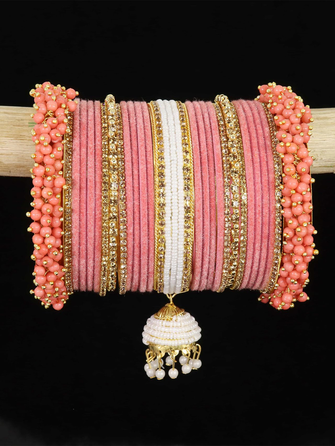 

ZULKA Set of 30 Premium Gold Plated Metal Chuda with Zircon Stone & Beads, Blue
