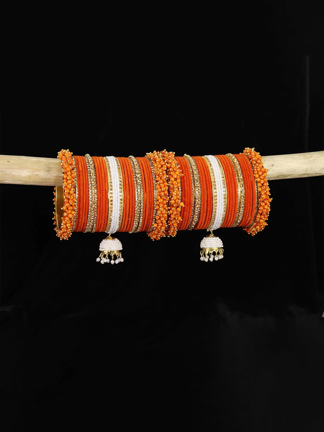 

ZULKASet of 54 Metal with Pearls Zircon & Velvet Bangles, Orange