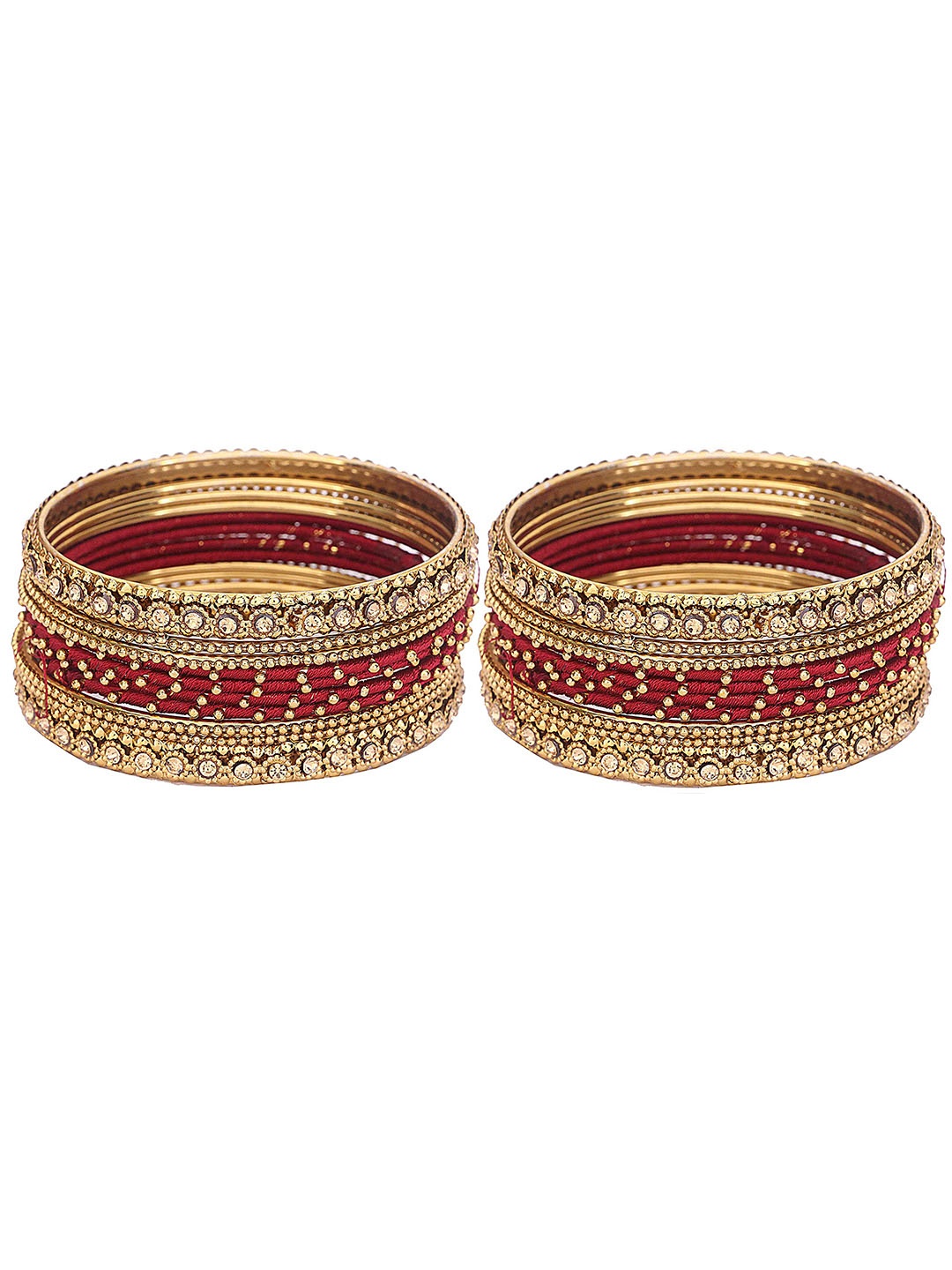 

ZULKA Set of 28 Metal With Zircon Gemstone Studded Traditional Bangles, Red