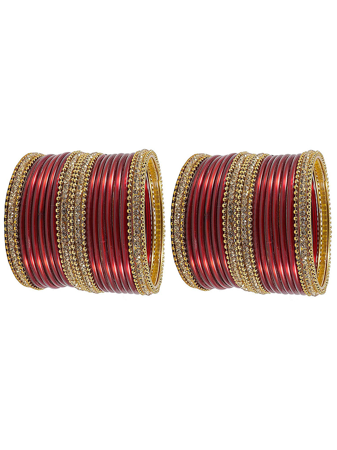 

ZULKA Set OF 48 Glass Zircon Gemstone Traditional Bangle, Red