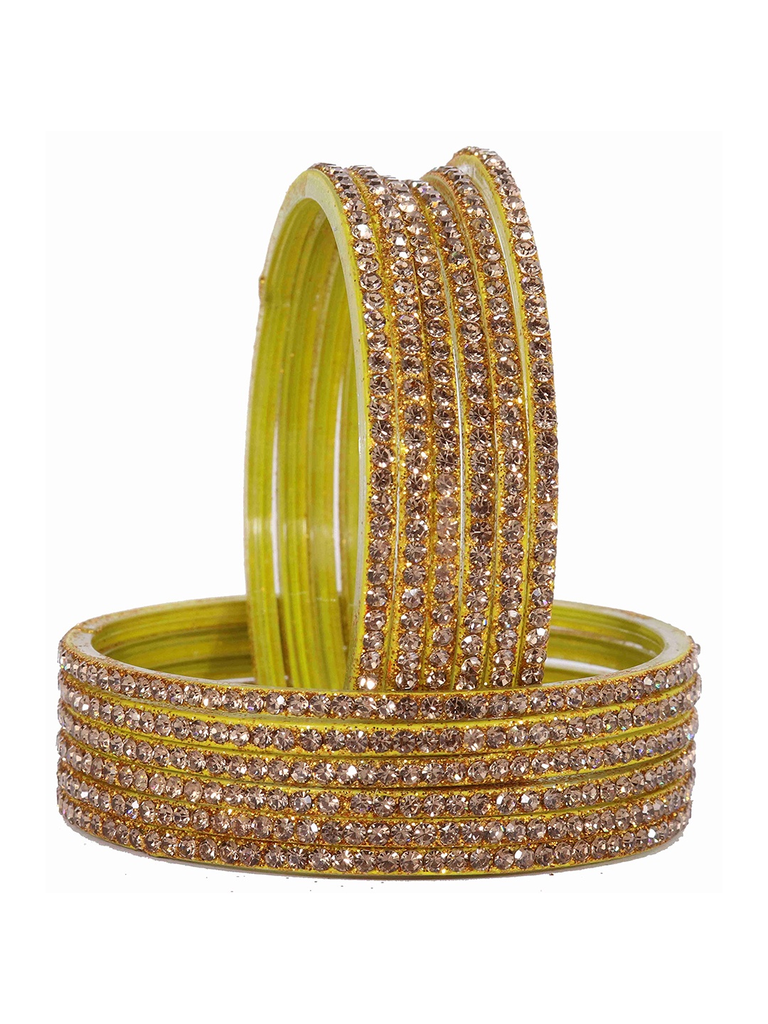 

ZULKA Set of 10 Glass with Diamond Cutting Pattern Bangle/Kada, Multi