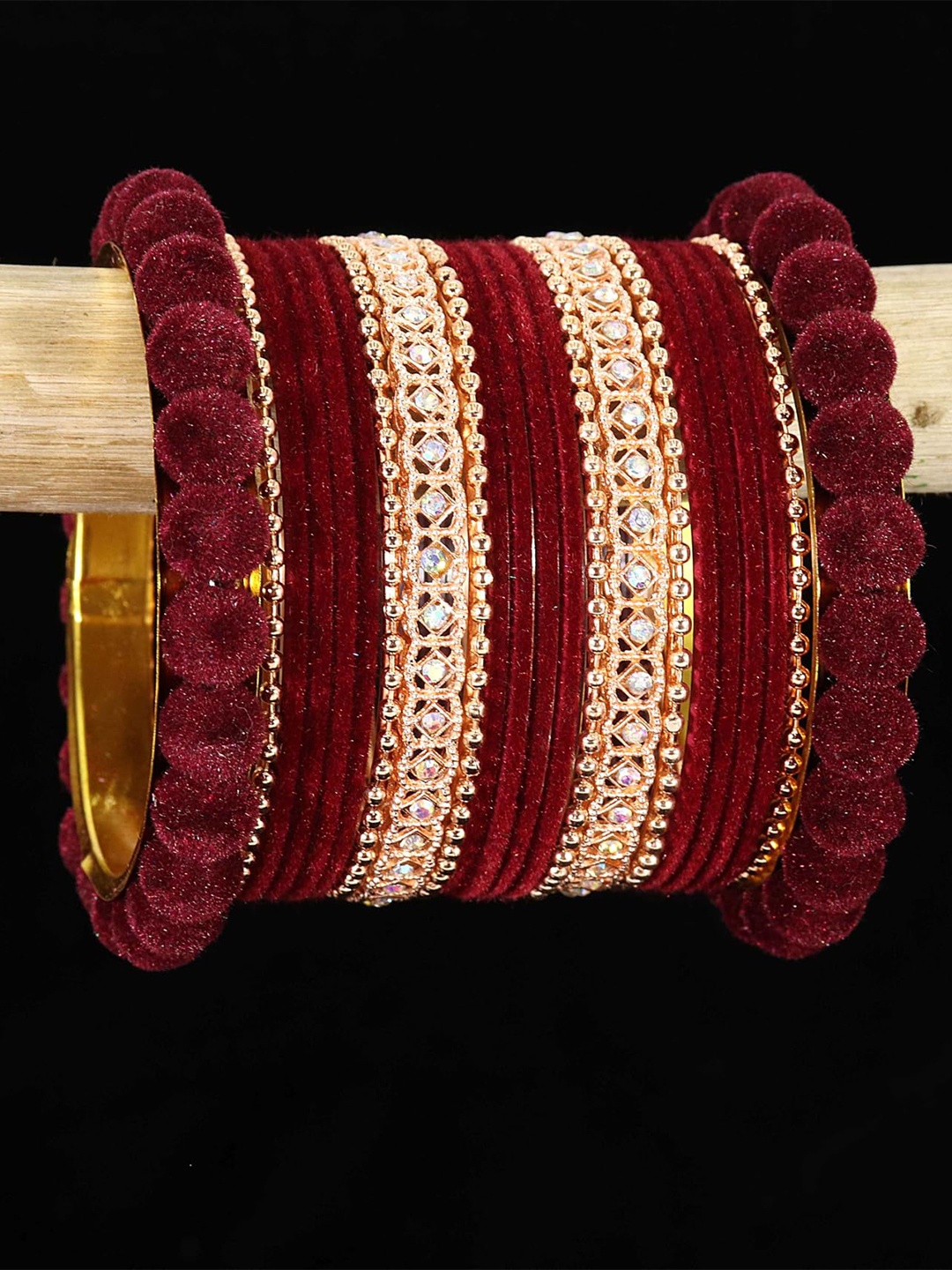 

ZULKA Set of 38 Bells Latkan Metal Chuda Bangles, Red