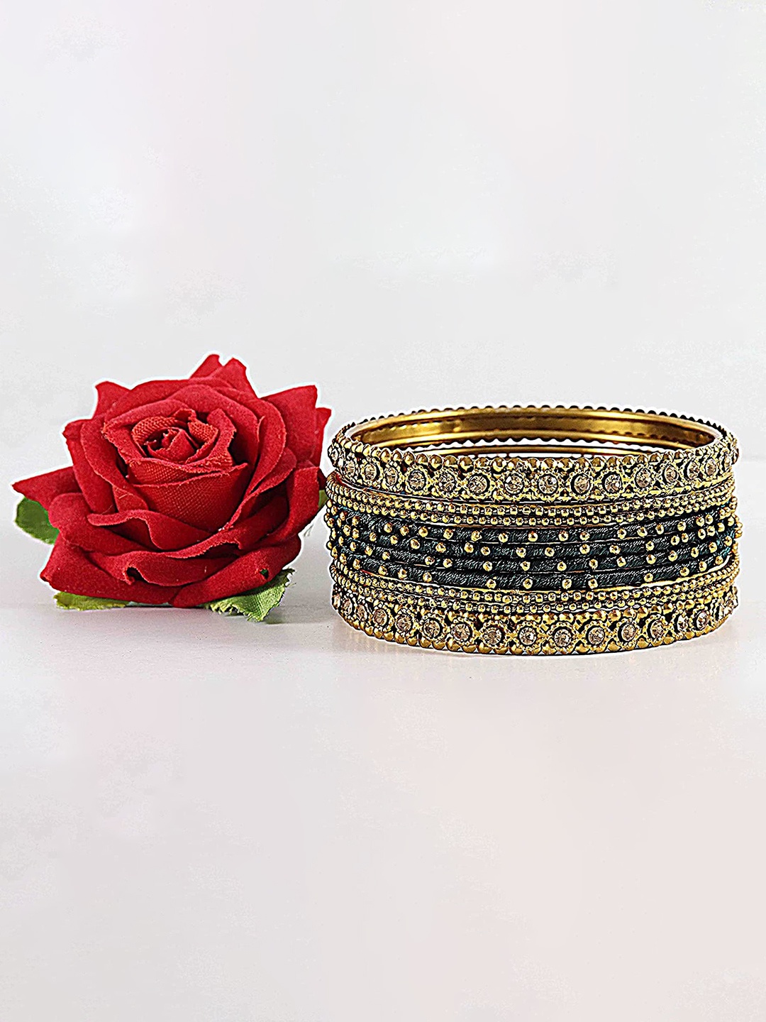 

ZULKA Set of 8 Glass with Diamond Engraved Pattern Bangles Kada, Blue