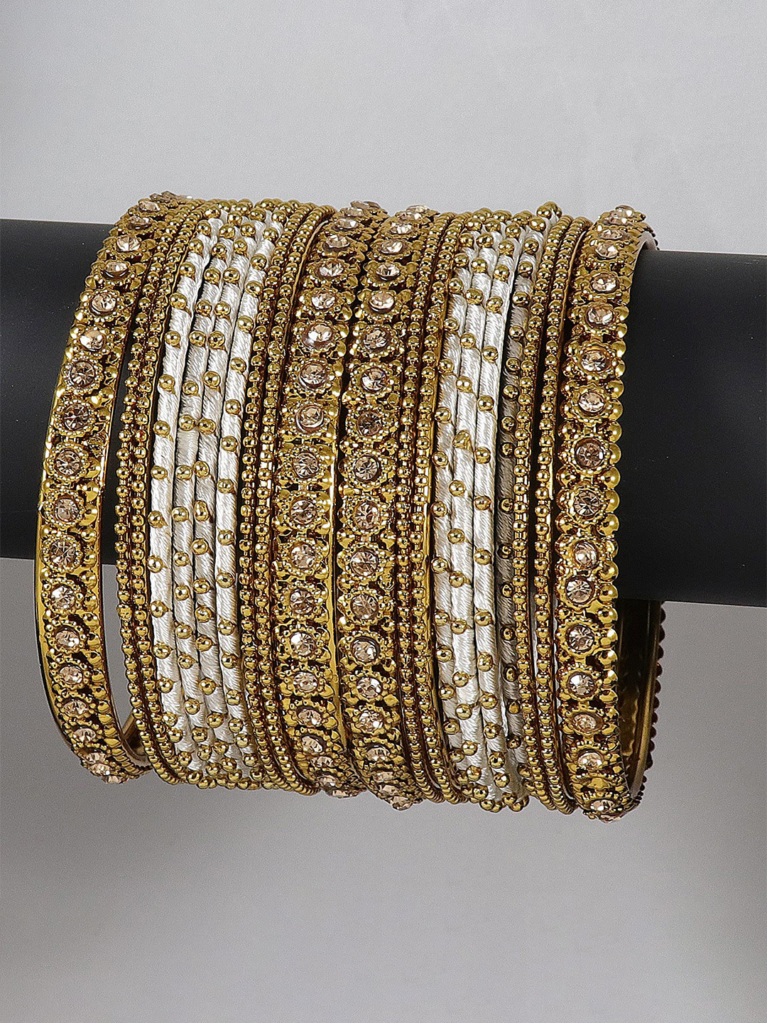 

ZULKA Set Of 20 Zircon Gemstone Studded Bangle, White