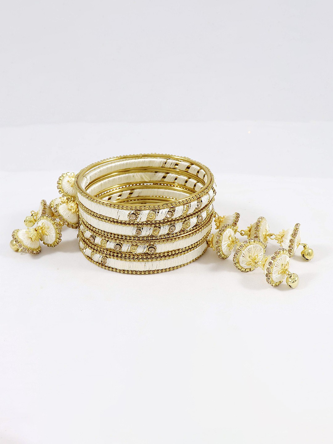 

ZULKA Set Of 20 Non-Precious Metal Silk Thread and Zircon Gemstone Worked Bangle ;, Multi