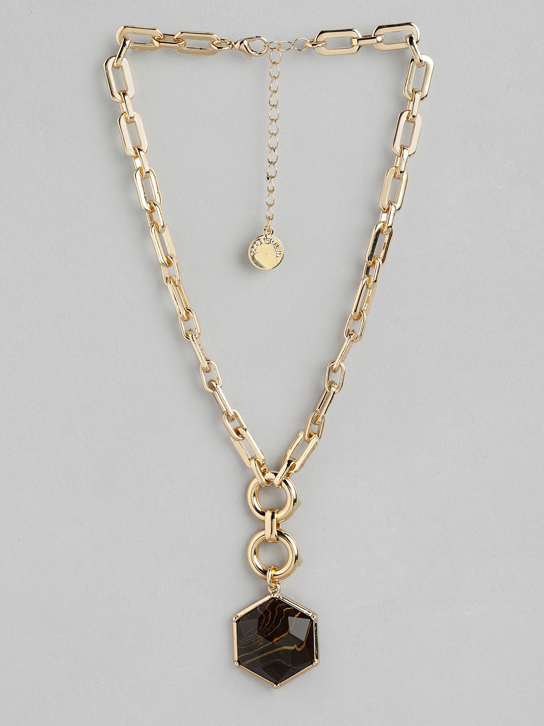 

Forever New Gold-Plated Hexagon Pendant Statement Necklace, Brown