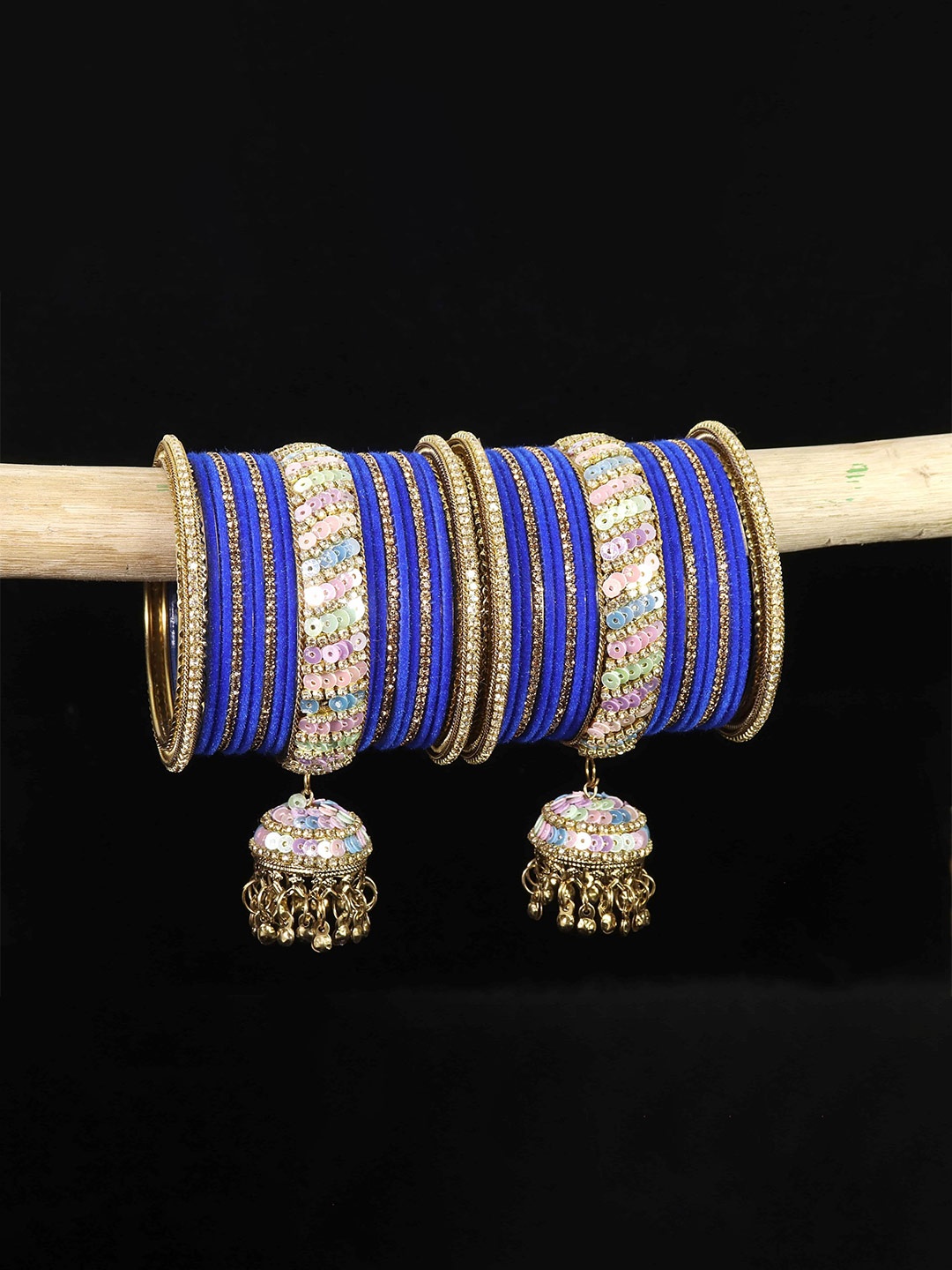

ZULKA Set of 38 CZ Studded Chuda Bangles, Black