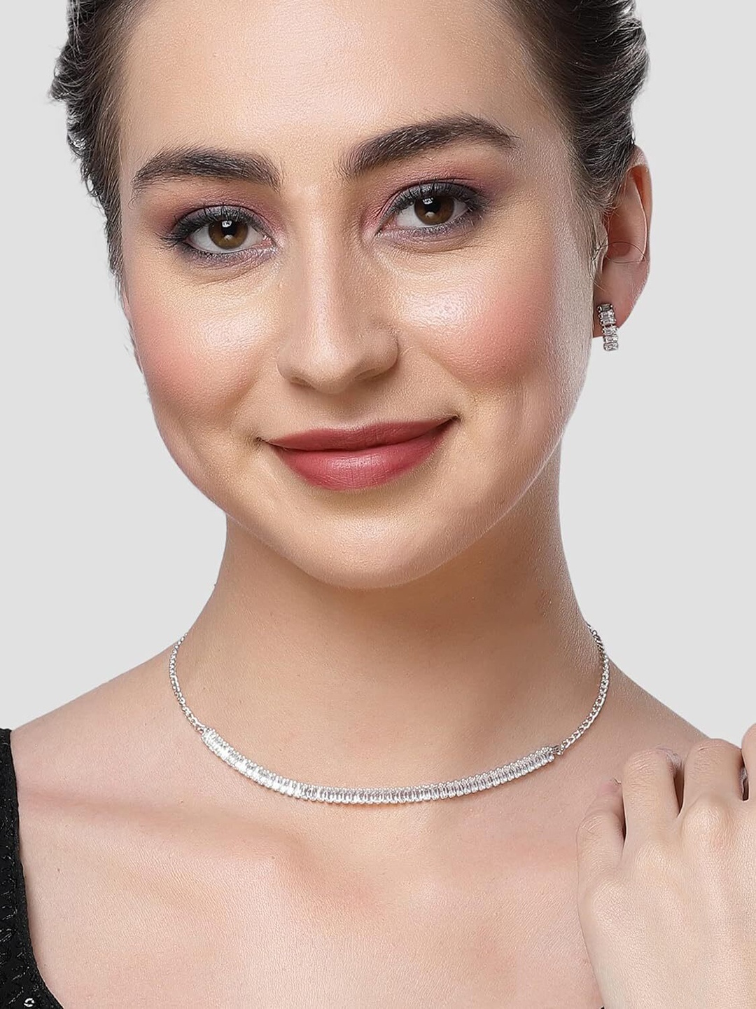 

RHOSYN Silver Plated CZ Studded Jewellery Set