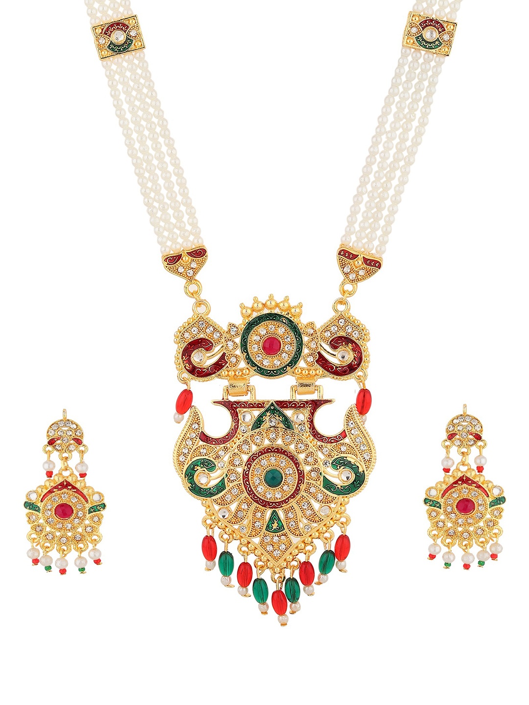 

RHOSYN Gold Plated CZ Stone Studded & Beaded Jewellery Set