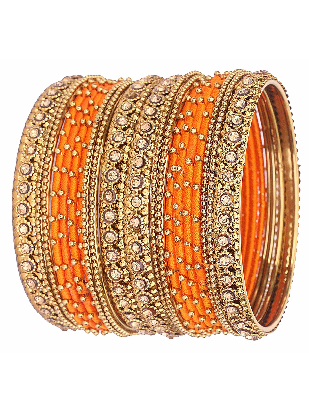 

ZULKA Set of 28 Zircon Gemstone Studded Metal Bangles, Orange