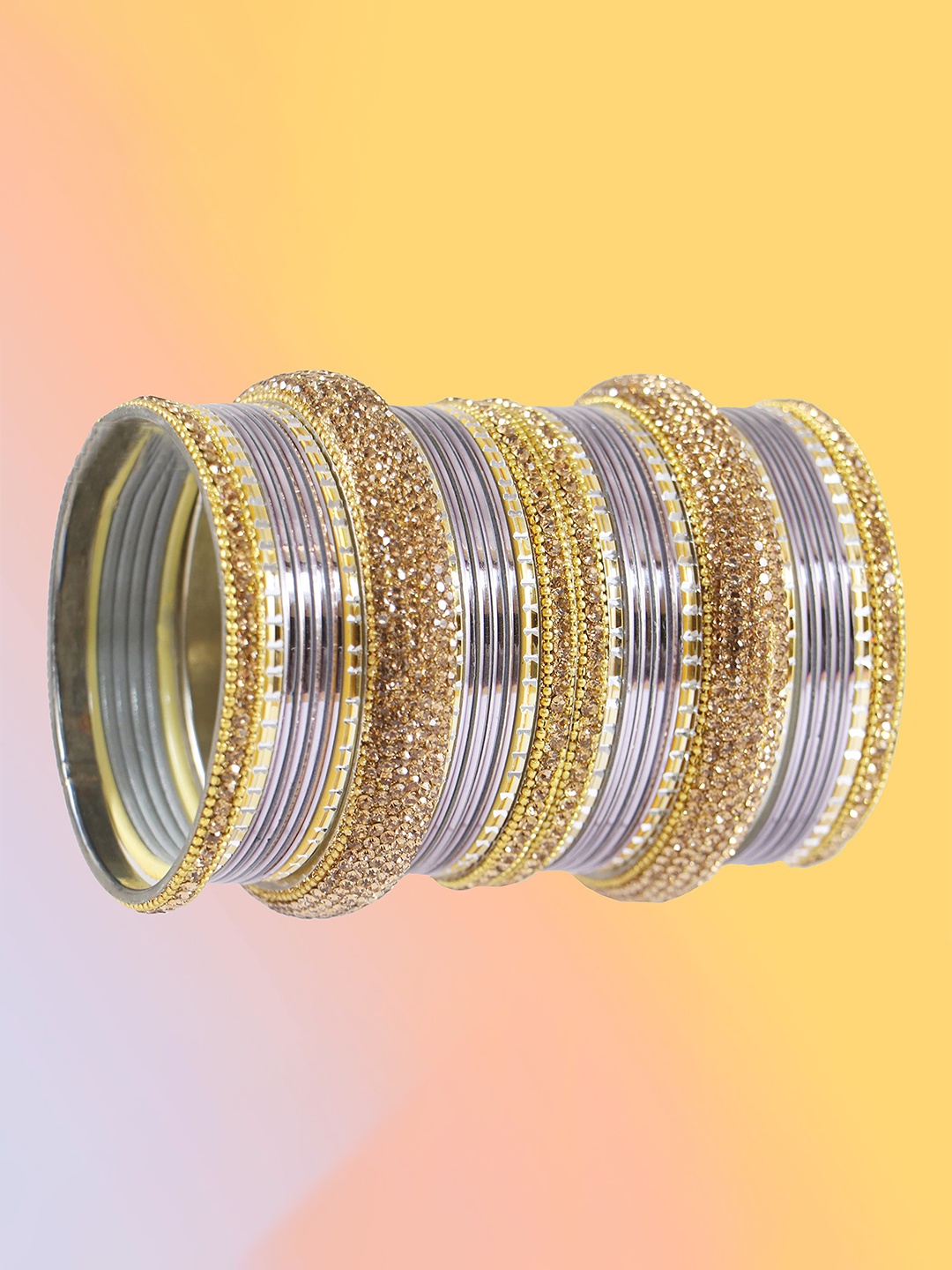 

ZULKA Set of 30 Artificial Stones and Beads Studded Bangles, Grey