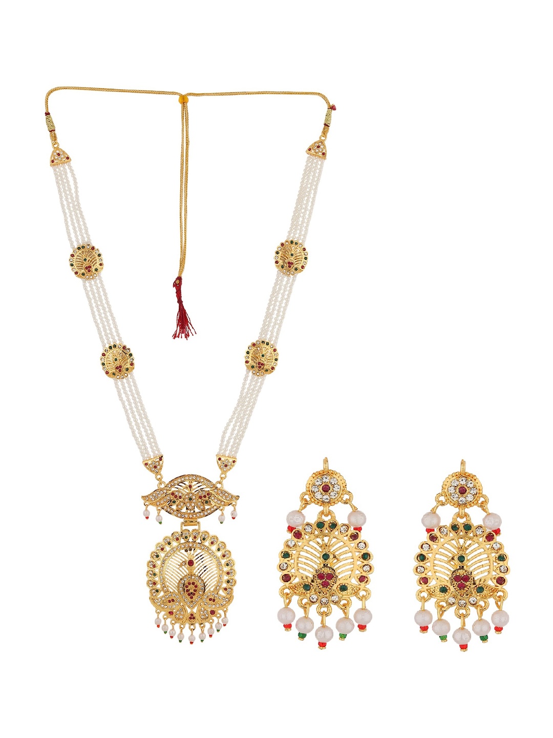 

RHOSYN Gold-Plated CZ-Studded & Beaded Jewellery Set