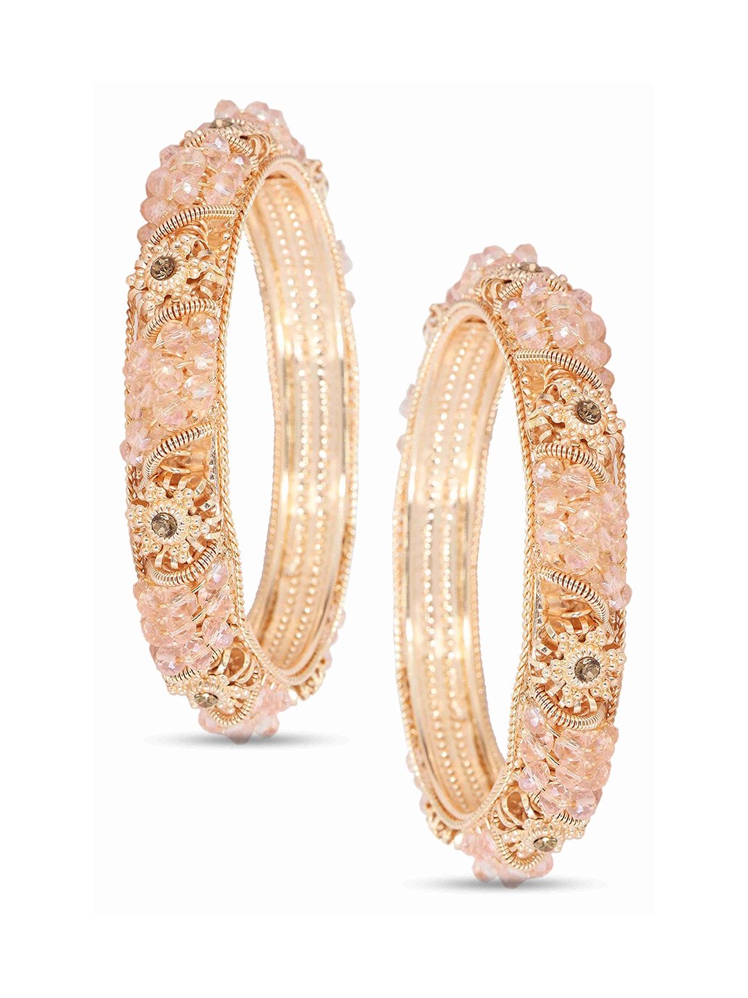

ZULKA Set of 2 Zircon Gemstone with Colourful Beads Metal Bangles, Gold