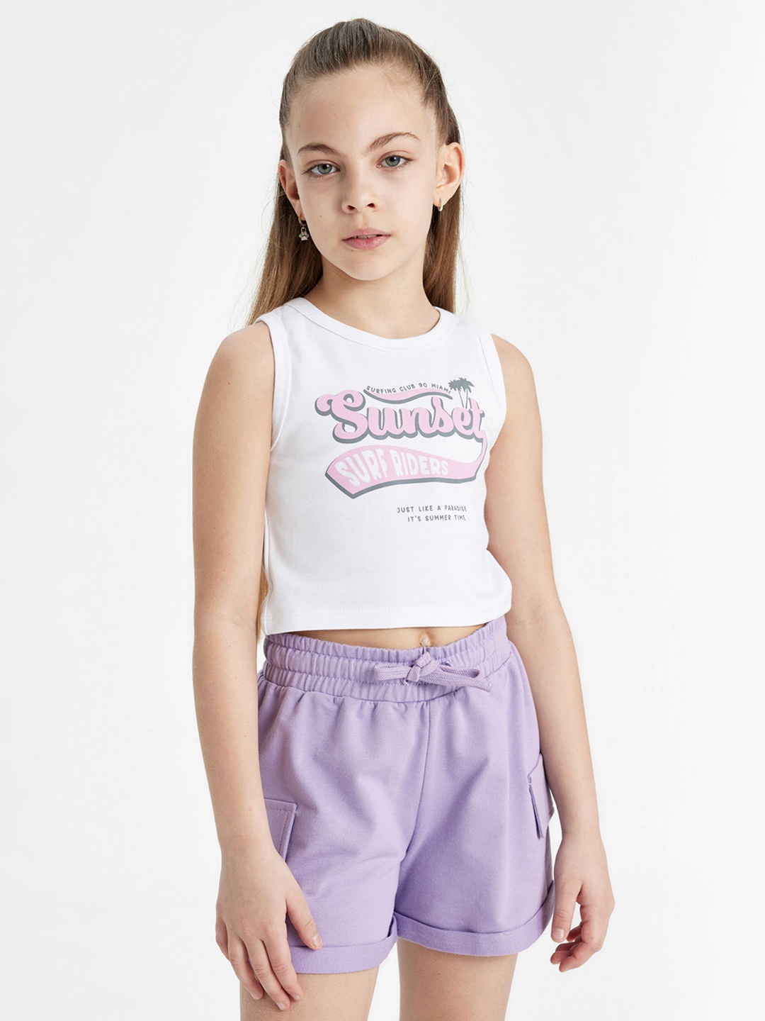 

DeFacto Girls Print Cotton Crop Top, Na