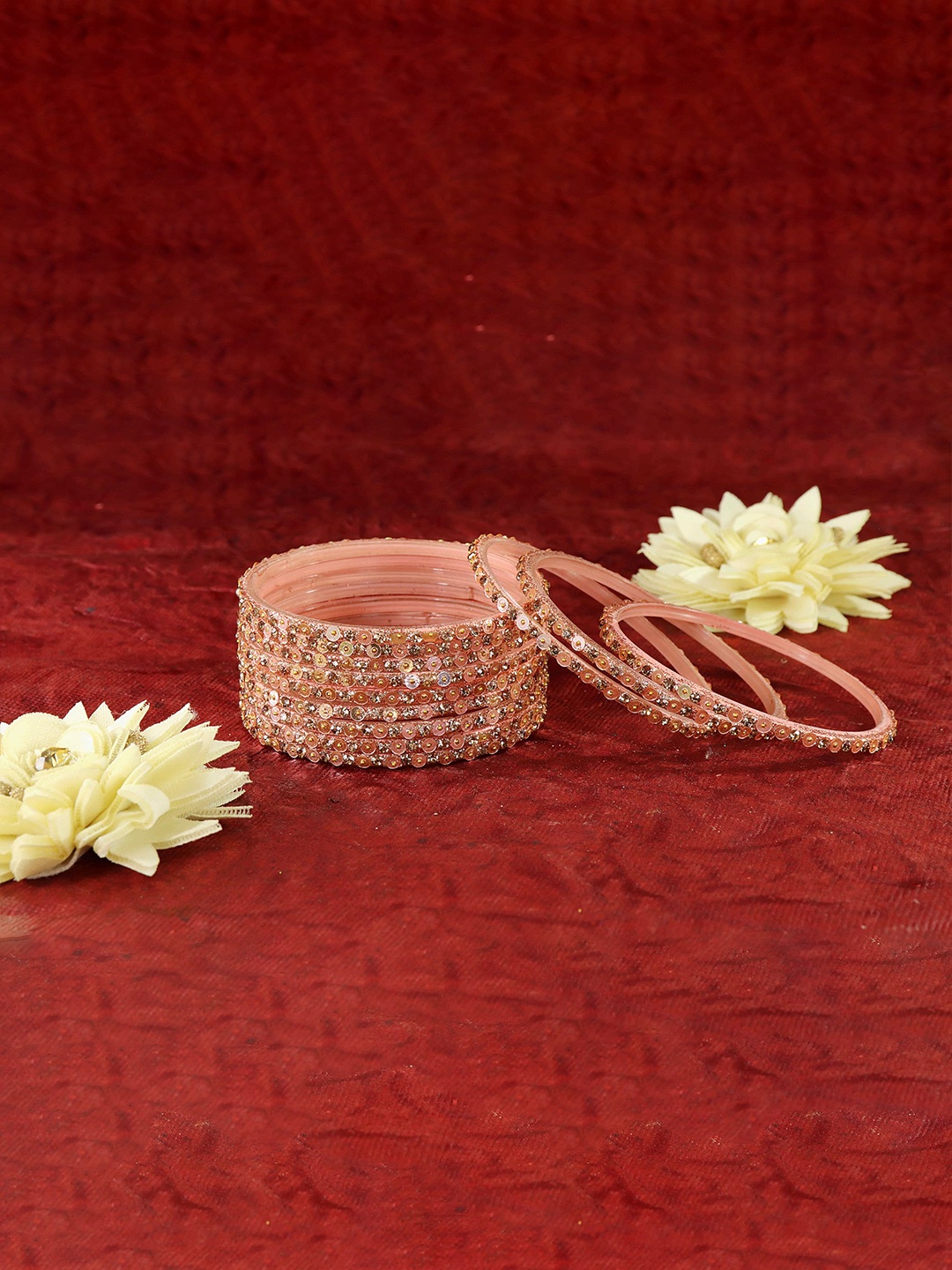 

ZULKA Set of 2 Glass with Diamond Engraved Pattern Kada Bangles, Green