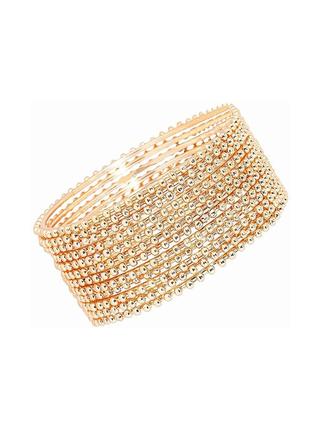 

ZULKA Set of 4 Ball Chain Linked Glossy Finish Metal Bangles, Gold