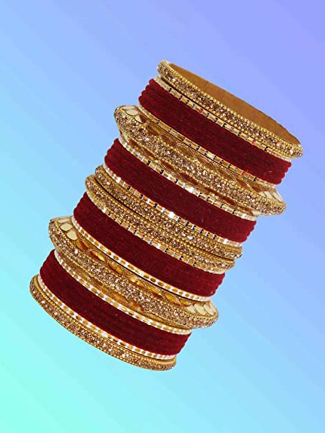 

ZULKA Set of 60 Gold Plated Metal with Zircon Stone & Beads Bangles